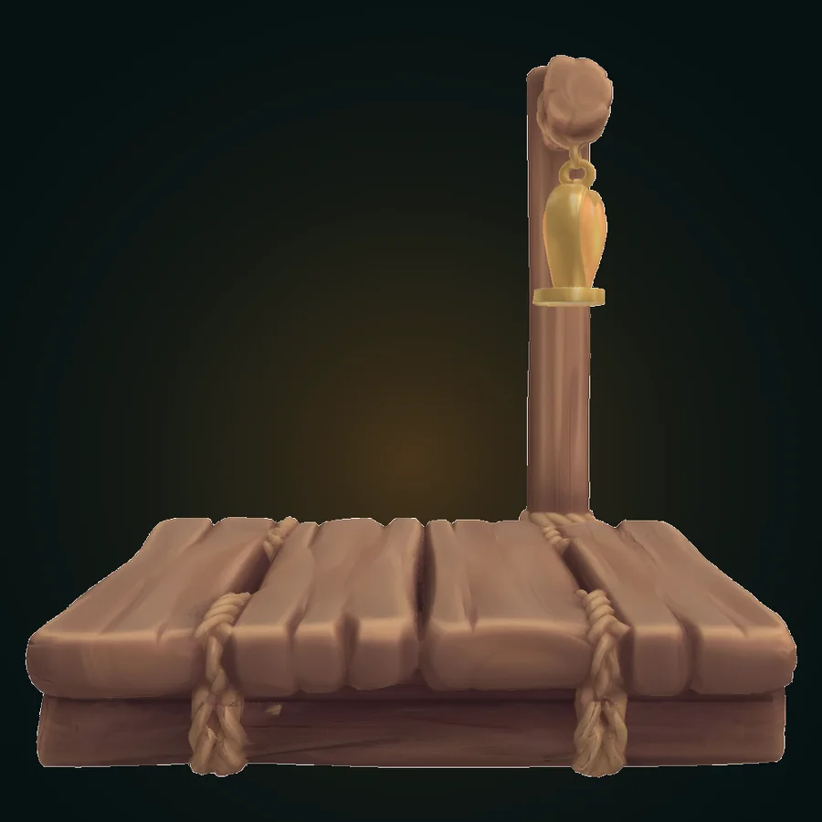 Concept render of a modular wooden dock plank with rope lashings and a lantern post