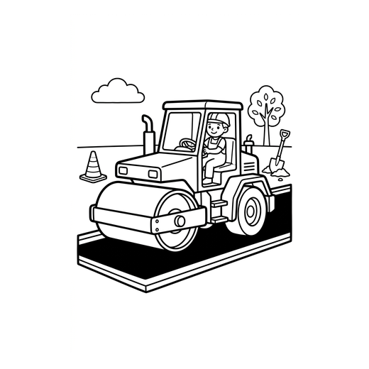 Ausmalbild Walze (Bagger & Baumaschinen Ausmalbilder)