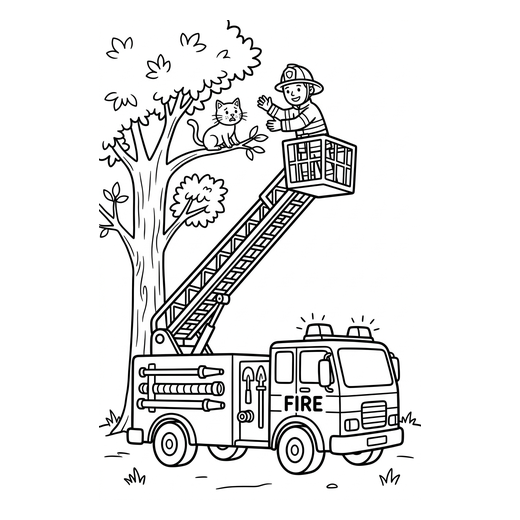 Ausmalbild Drehleiter (Feuerwehr & Polizei Ausmalbilder)
