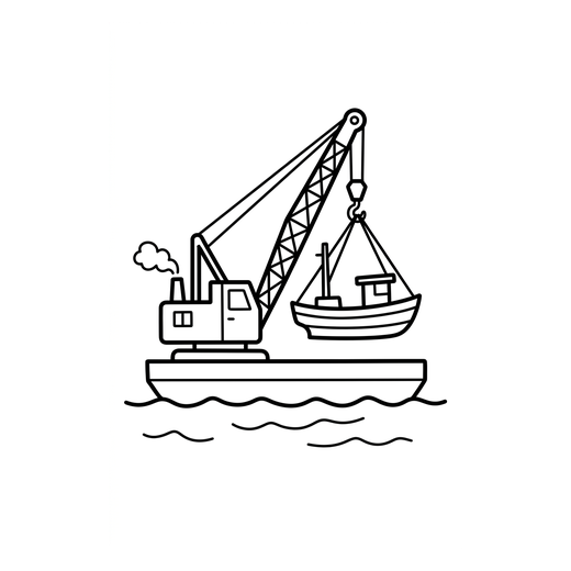 Ausmalbild Schwimmkran (Kräne Ausmalbilder)