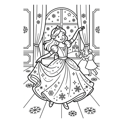 Ausmalbild Winterball im Schloss (Eisprinzessin Ausmalbilder)