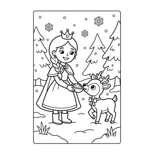 Ausmalbild Prinzessin mit Rentier (Eisprinzessin Ausmalbilder)
